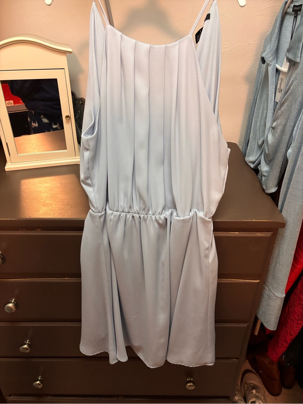 Forever 21 Light Blue Pleated Spaghetti Strap Dress